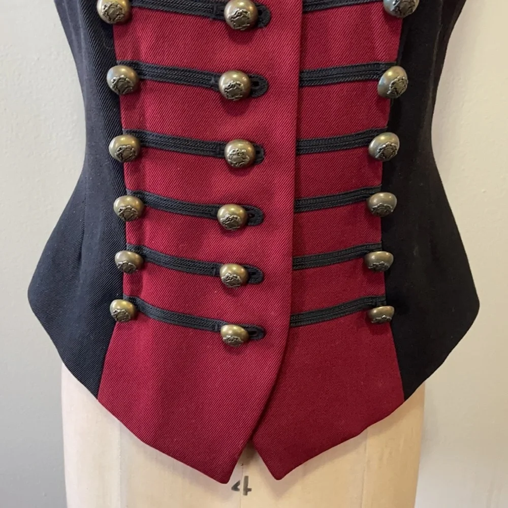 DKNY Red Black Wool Military Vest - Picture 4 of 11